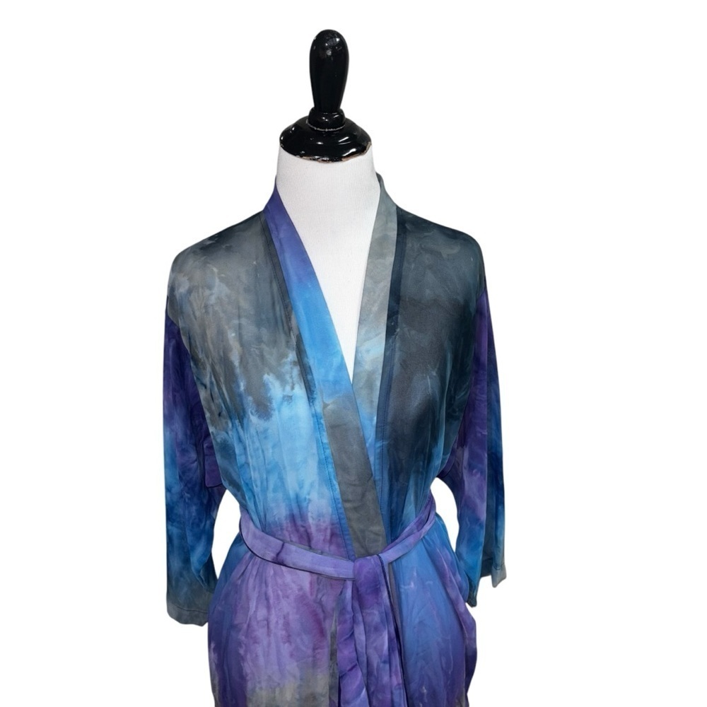 A Touch of Class Women's S / M Vintage Robe Kimono 1980's Tie-Dye Sheer Belted View 2